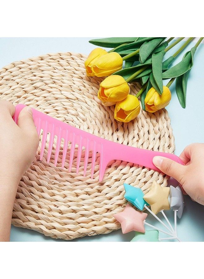 TecUnite 4 قطع مشط فك تشابك كبير الأسنان مضاد للكهرباء الساكنة بطول 9 1/2 بوصة مشط واسع الأسنان لصالون الشعر وشامبو الشعر الطويل والمجعد (أزرق فاتح، بنفسجي، وردي وسماوي) - Image 5