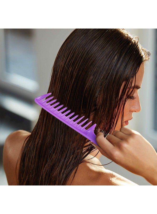 TecUnite 4 قطع مشط فك تشابك كبير الأسنان مضاد للكهرباء الساكنة بطول 9 1/2 بوصة مشط واسع الأسنان لصالون الشعر وشامبو الشعر الطويل والمجعد (أزرق فاتح، بنفسجي، وردي وسماوي) - Image 3