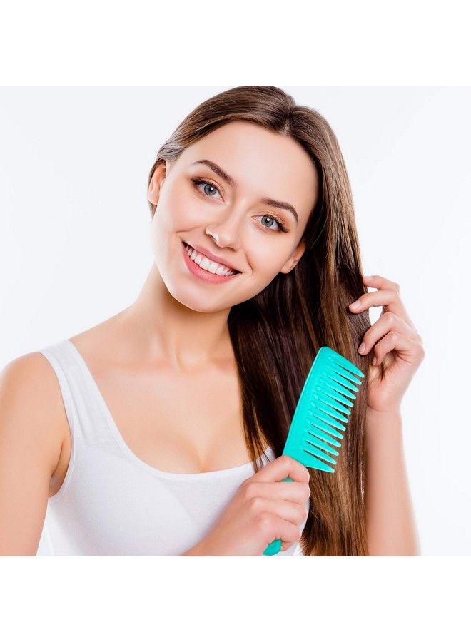 TecUnite 4 قطع مشط فك تشابك كبير الأسنان مضاد للكهرباء الساكنة بطول 9 1/2 بوصة مشط واسع الأسنان لصالون الشعر وشامبو الشعر الطويل والمجعد (أزرق فاتح، بنفسجي، وردي وسماوي) - Image 4