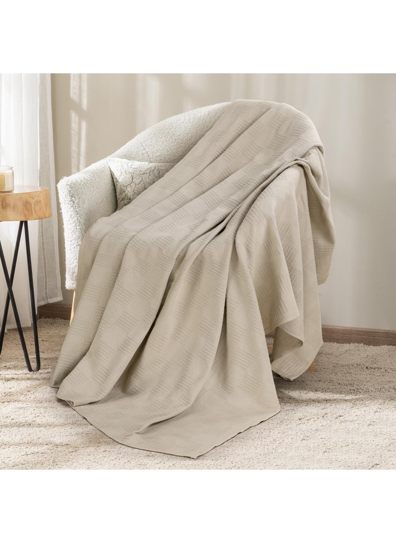 Utopia Bedding Utopia Bedding 100% Cotton Blanket (Throw Size - 60x50 Inches) 350GSM Lightweight Thermal Blanket  Soft Breathable Blanket for All Seasons (Khaki)  - Image 1