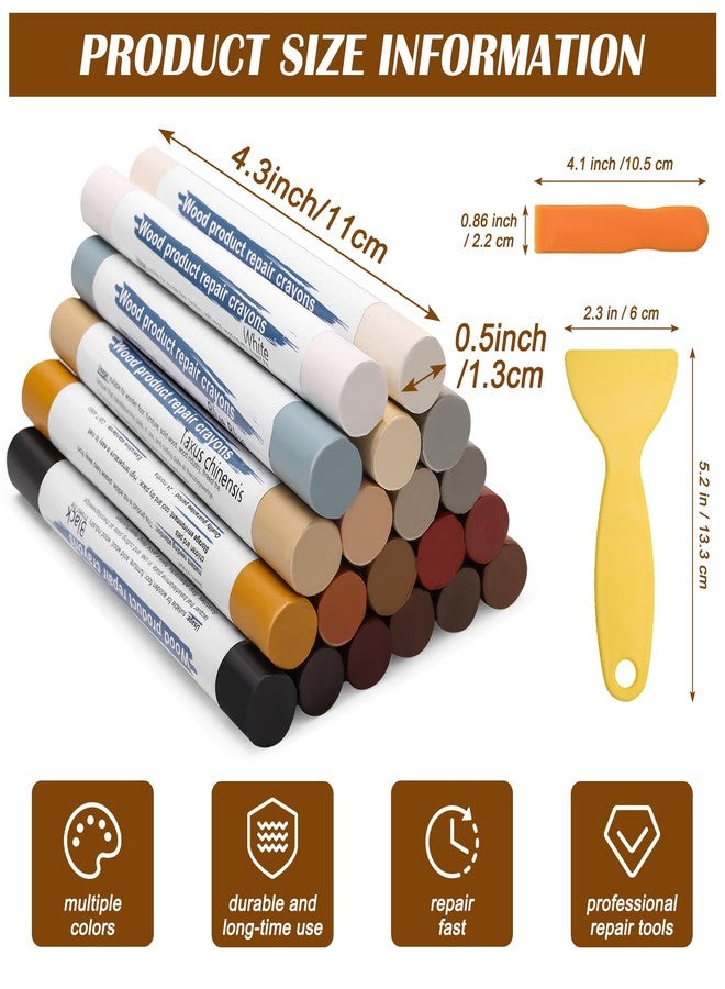 Windspeed 20+2P Wood Filler Sticks,Windspeed Wood Repair Wax Crayons for Furniture Scratch Wax Stick Pen for Repairing Scratches Scuffs Cracks and Holes on Wooden Floor, Cabinet Laminate Hardwood - Image 2