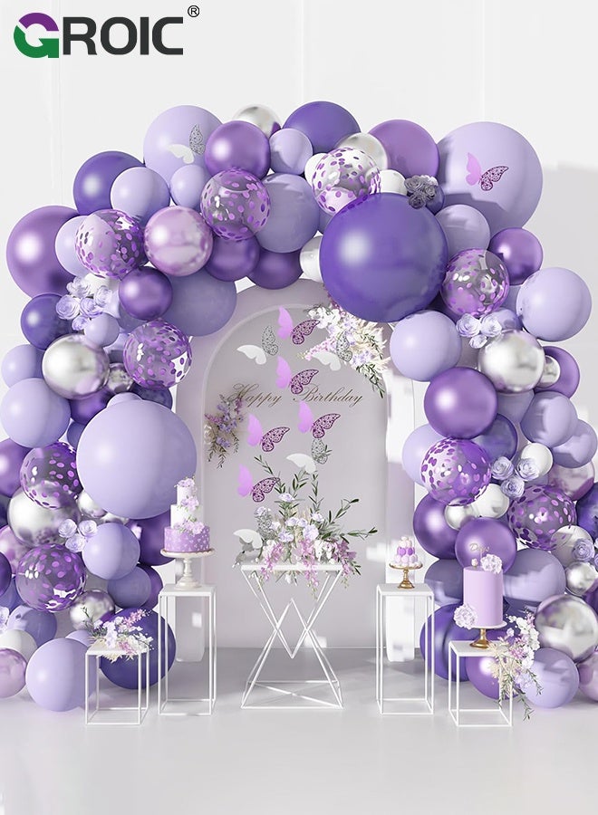 GROIC طقم قوس البالونات الأرجواني، 123 قطعة طقم زينة قوس البالونات لحفلات الزفاف وأعياد الميلاد وحفلات استقبال المواليد، زينة حفلات الذكرى السنوية وأعياد الميلاد، مجموعة بالونات الحفلات - Image 1