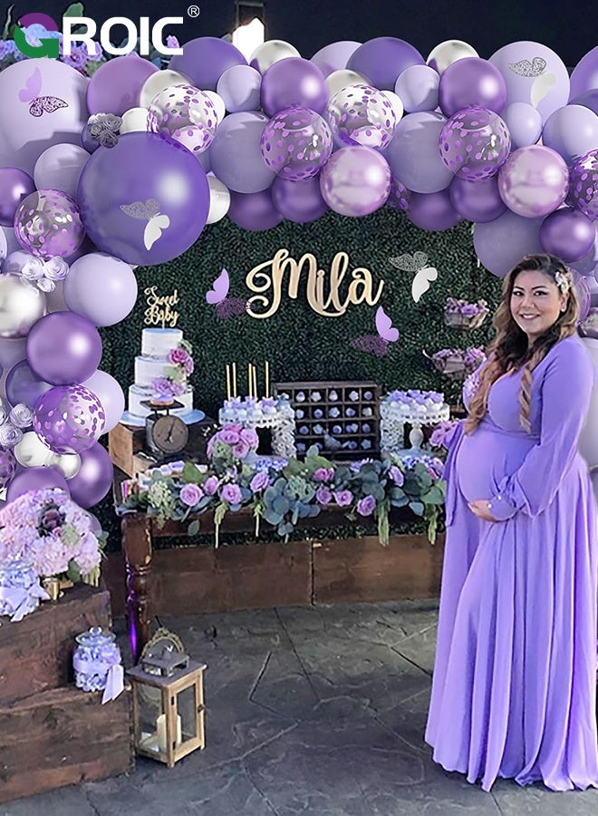 GROIC طقم قوس البالونات الأرجواني، 123 قطعة طقم زينة قوس البالونات لحفلات الزفاف وأعياد الميلاد وحفلات استقبال المواليد، زينة حفلات الذكرى السنوية وأعياد الميلاد، مجموعة بالونات الحفلات - Image 4