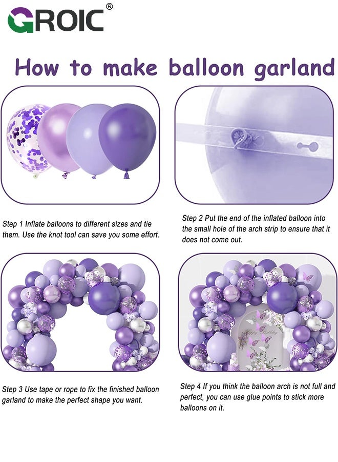 GROIC طقم قوس البالونات الأرجواني، 123 قطعة طقم زينة قوس البالونات لحفلات الزفاف وأعياد الميلاد وحفلات استقبال المواليد، زينة حفلات الذكرى السنوية وأعياد الميلاد، مجموعة بالونات الحفلات - Image 3