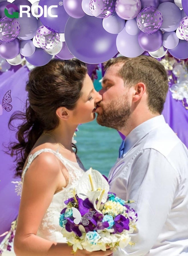 GROIC طقم قوس البالونات الأرجواني، 123 قطعة طقم زينة قوس البالونات لحفلات الزفاف وأعياد الميلاد وحفلات استقبال المواليد، زينة حفلات الذكرى السنوية وأعياد الميلاد، مجموعة بالونات الحفلات - Image 5