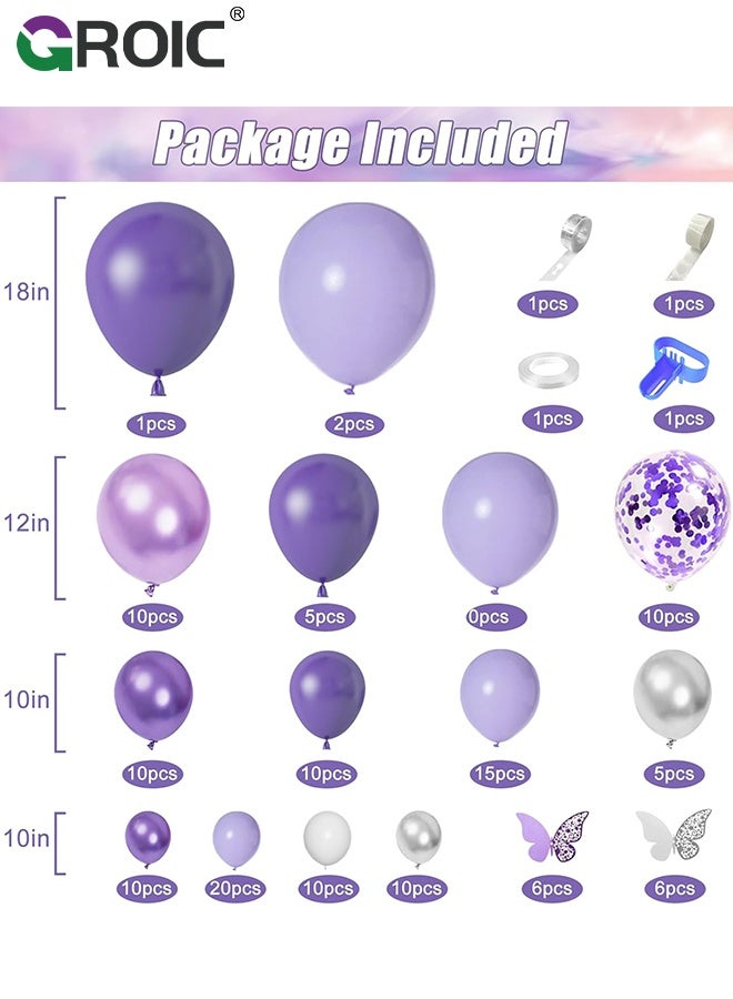 GROIC طقم قوس البالونات الأرجواني، 123 قطعة طقم زينة قوس البالونات لحفلات الزفاف وأعياد الميلاد وحفلات استقبال المواليد، زينة حفلات الذكرى السنوية وأعياد الميلاد، مجموعة بالونات الحفلات - Image 2