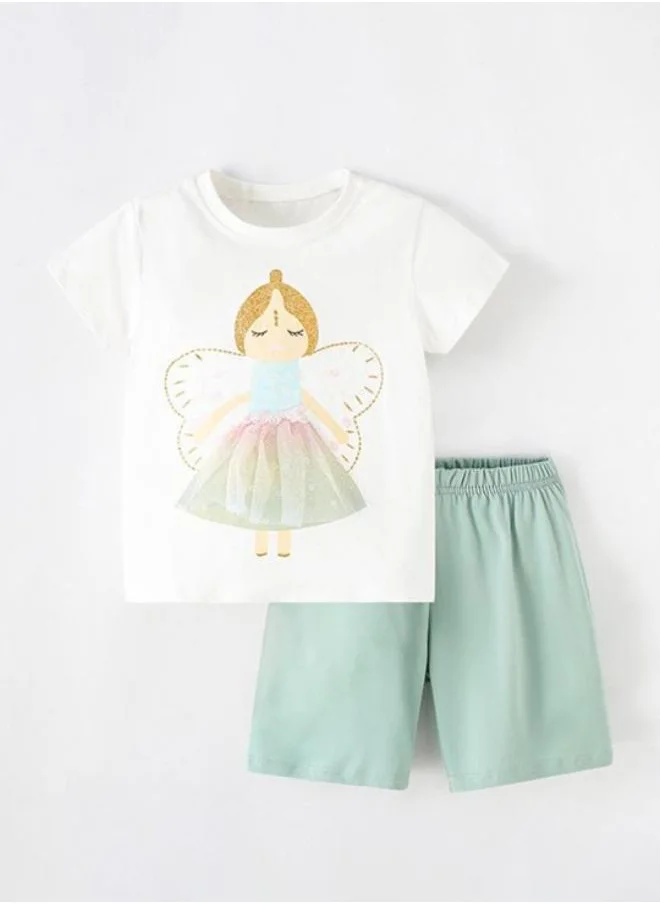 YUNIQEE White Crew Neck Short Sleeve Printed Top & Shorts