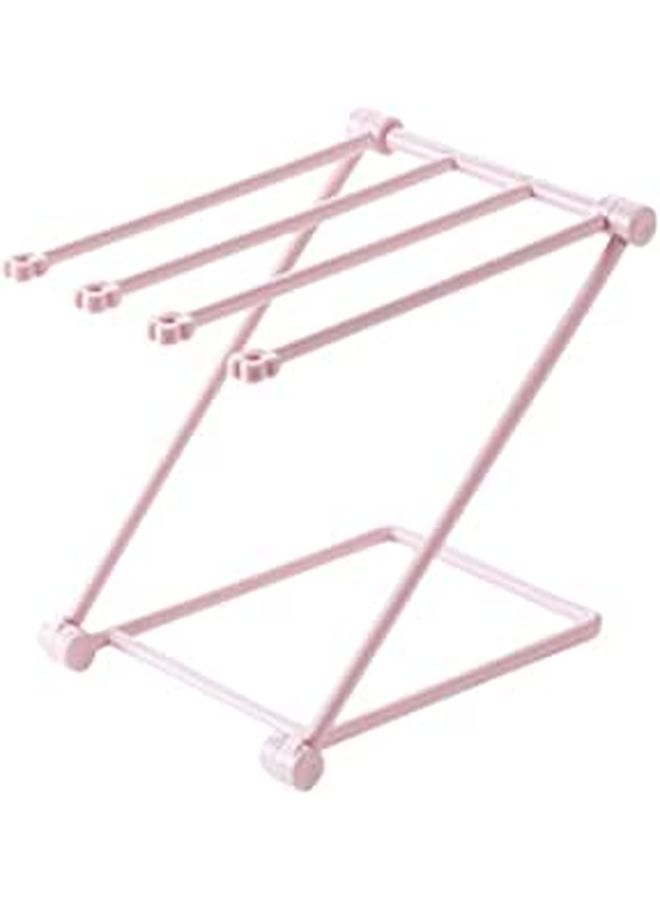 Light Pink Foldable Plastic Kitchen Towel Rack With Drying Rods Multifunctional Holder - Image 1