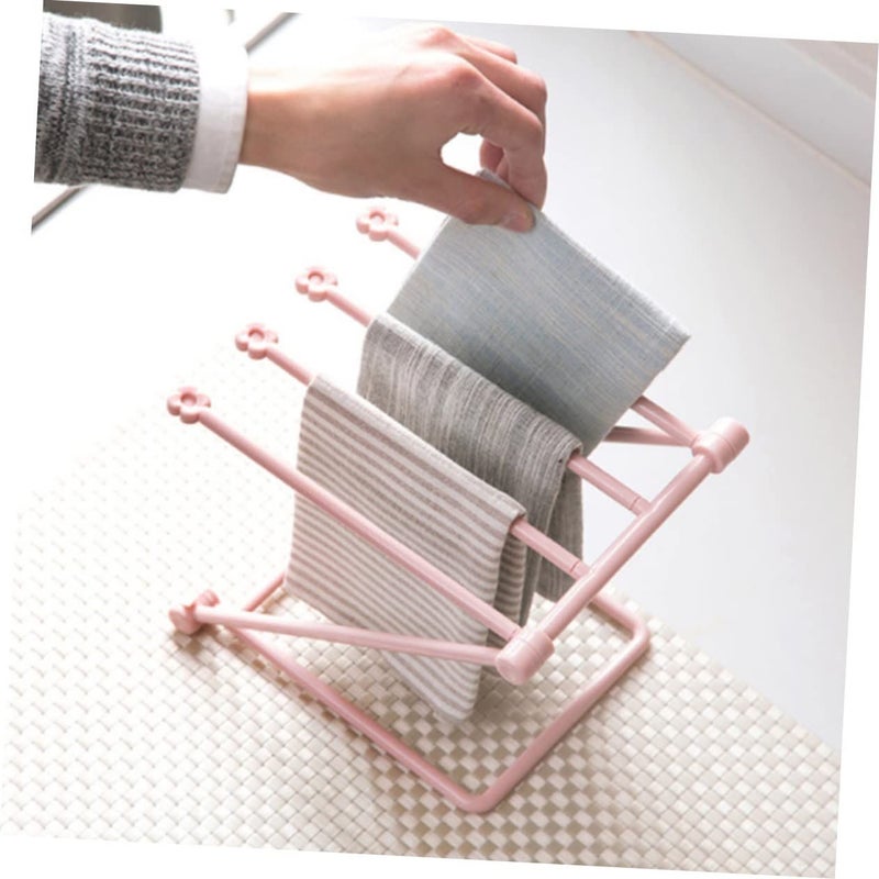 Light Pink Foldable Plastic Kitchen Towel Rack With Drying Rods Multifunctional Holder - Image 3