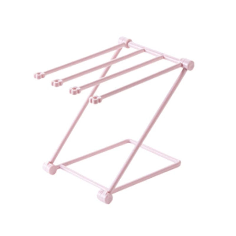 Light Pink Foldable Plastic Kitchen Towel Rack With Drying Rods Multifunctional Holder - Image 2