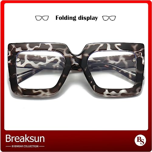 Breaksun Oversized Blue Light Glasses for Women Fashion Thick Square Computer Eyewear Non-Prescription Black Glasses (White Leopard) - Image 4