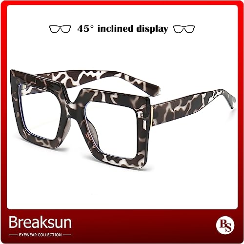 Breaksun Oversized Blue Light Glasses for Women Fashion Thick Square Computer Eyewear Non-Prescription Black Glasses (White Leopard) - Image 3
