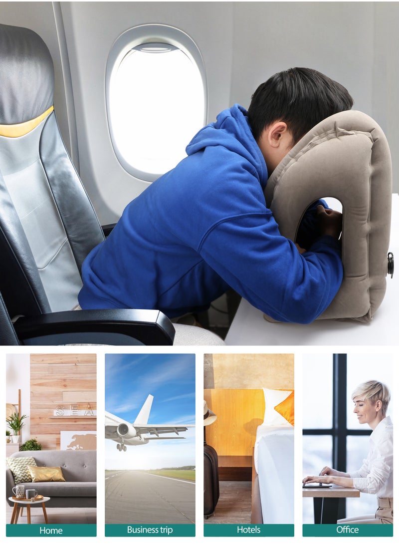 Portable Inflatable Neck Pillow Travel Pillow Velvet Gray Suitable for Aircraft Cars Buses and Offices