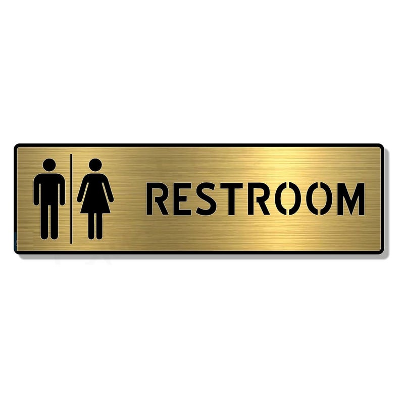 BerryBox Premium Brush Gold Finish Acrylic Restroom Door Sign 10 X 3 INCH Easy to Mount 3M Self-Adhesive Tape Signage for Hotel Office Corporate Business Resort Society - Image 1