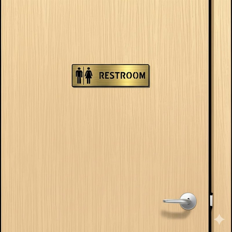 BerryBox Premium Brush Gold Finish Acrylic Restroom Door Sign 10 X 3 INCH Easy to Mount 3M Self-Adhesive Tape Signage for Hotel Office Corporate Business Resort Society - Image 4