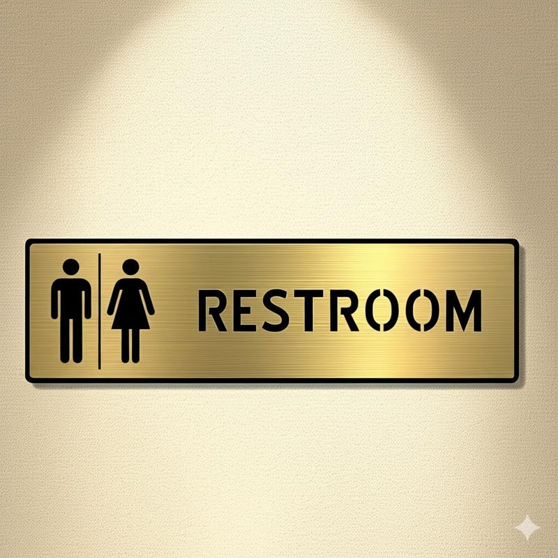 BerryBox Premium Brush Gold Finish Acrylic Restroom Door Sign 10 X 3 INCH Easy to Mount 3M Self-Adhesive Tape Signage for Hotel Office Corporate Business Resort Society - Image 2