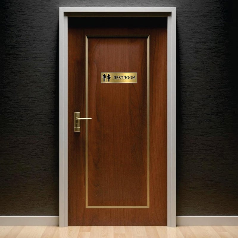 BerryBox Premium Brush Gold Finish Acrylic Restroom Door Sign 10 X 3 INCH Easy to Mount 3M Self-Adhesive Tape Signage for Hotel Office Corporate Business Resort Society - Image 5