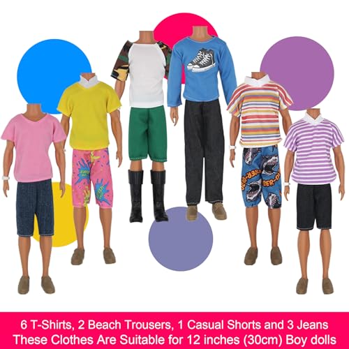 ZTWEDEN 32Pcs Doll Clothes and Accessories for 12 Inch Boy Dolls Include 20 Different Wear Clothes Shirt Jeans Beach Shorts 4 Pairs of Shoes, Glasses, Earphones for 12'' Boy Doll - Image 3