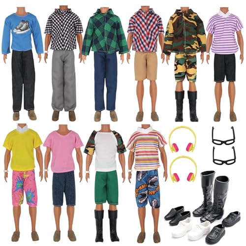 ZTWEDEN 32Pcs Doll Clothes and Accessories for 12 Inch Boy Dolls Include 20 Different Wear Clothes Shirt Jeans Beach Shorts 4 Pairs of Shoes, Glasses, Earphones for 12'' Boy Doll - Image 1