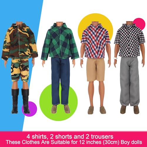 ZTWEDEN 32Pcs Doll Clothes and Accessories for 12 Inch Boy Dolls Include 20 Different Wear Clothes Shirt Jeans Beach Shorts 4 Pairs of Shoes, Glasses, Earphones for 12'' Boy Doll - Image 4