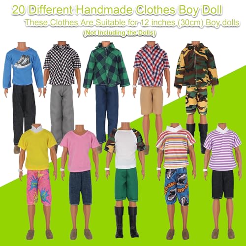 ZTWEDEN 32Pcs Doll Clothes and Accessories for 12 Inch Boy Dolls Include 20 Different Wear Clothes Shirt Jeans Beach Shorts 4 Pairs of Shoes, Glasses, Earphones for 12'' Boy Doll - Image 2