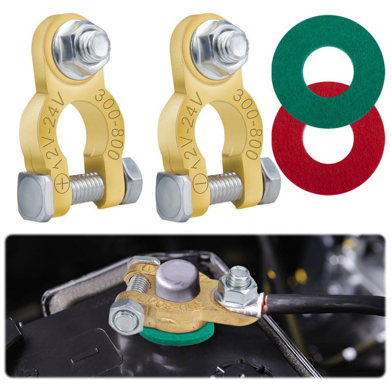 BFXM Battery Terminal Connectors 1 Pair Battery Post Terminals Brass Battery Terminal Adapter with Pad for Motorcycles Cars Boats Rvs Vans Trucks and Automotive Battery - Image 3
