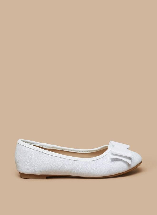 Flora Bella By Shoexpress Girl's Glitter Slip-On Round Toe Ballerina Shoes With Bow Accent Ramadan Collection - Image 3