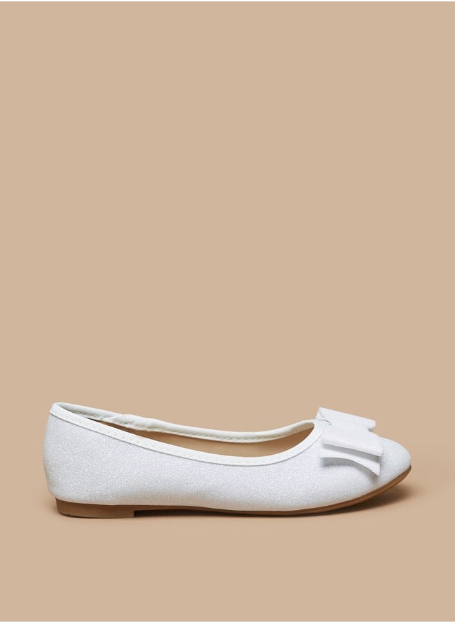 Flora Bella By Shoexpress Girl's Glitter Slip-On Round Toe Ballerina Shoes With Bow Accent Ramadan Collection  - Image 1