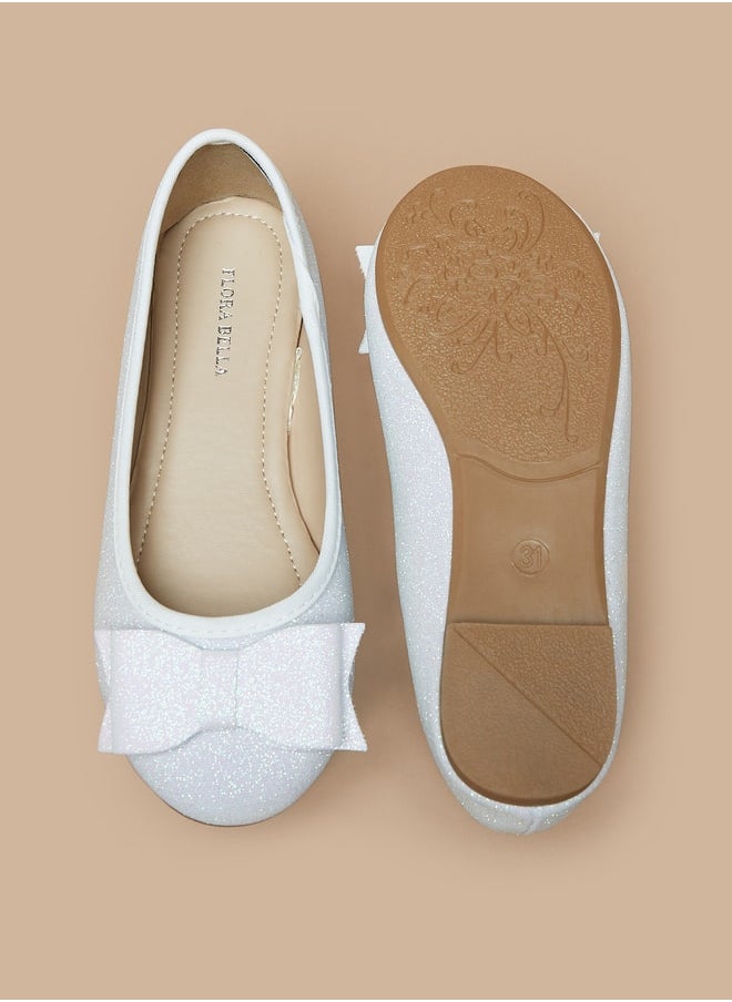 Flora Bella By Shoexpress Girl's Glitter Slip-On Round Toe Ballerina Shoes With Bow Accent Ramadan Collection  - Image 4