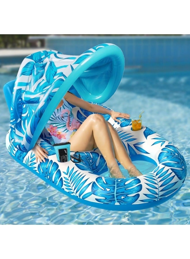 GGEROU Pool Floats Adult Inflatable Swimming Pool Floats Lounger Chair with Canopy and Two Cup Holder Heavy Duty Pool Float Beach Pool Party Toys for Adults - Image 1