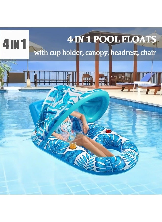 GGEROU Pool Floats Adult Inflatable Swimming Pool Floats Lounger Chair with Canopy and Two Cup Holder Heavy Duty Pool Float Beach Pool Party Toys for Adults - Image 5