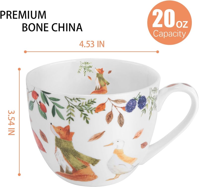 MFoffice Autumn Forest Animal Mug - 20 oz Bone China Coffee Mug with Fox, Squirrel & Duck, Cozy Fall Gift for Nature Lovers and Friends, Designed in England by Harvest Green Studio - Image 2