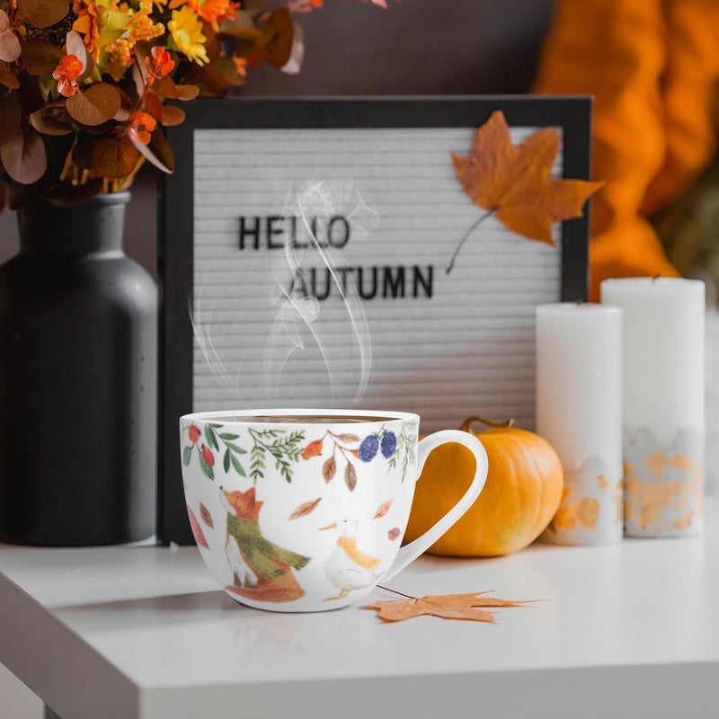 MFoffice Autumn Forest Animal Mug - 20 oz Bone China Coffee Mug with Fox, Squirrel & Duck, Cozy Fall Gift for Nature Lovers and Friends, Designed in England by Harvest Green Studio - Image 5