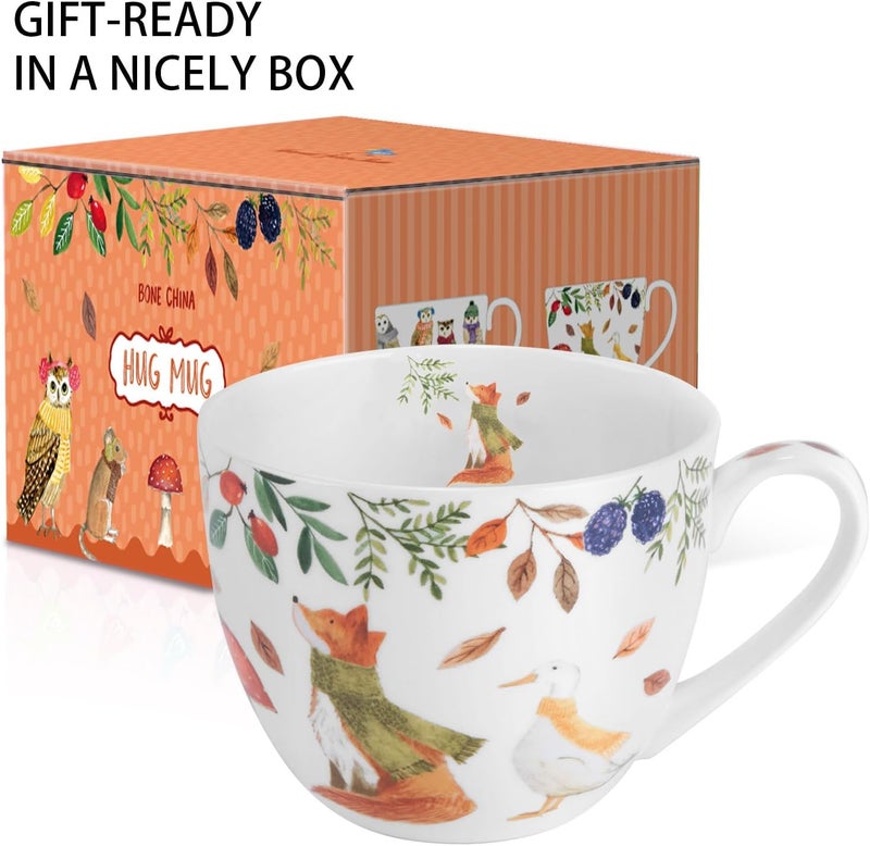 MFoffice Autumn Forest Animal Mug - 20 oz Bone China Coffee Mug with Fox, Squirrel & Duck, Cozy Fall Gift for Nature Lovers and Friends, Designed in England by Harvest Green Studio - Image 3