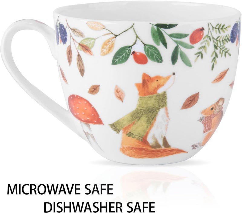 MFoffice Autumn Forest Animal Mug - 20 oz Bone China Coffee Mug with Fox, Squirrel & Duck, Cozy Fall Gift for Nature Lovers and Friends, Designed in England by Harvest Green Studio - Image 4
