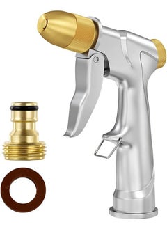 Garden Hose Nozzles, Heavy Duty Metal Spray Gun with Full Brass Nozzle, 4 Watering Patterns Watering Nozzle- High Pressure Pistol Grip Sprayer for Watering Plants, Car Wash and Showering Dog