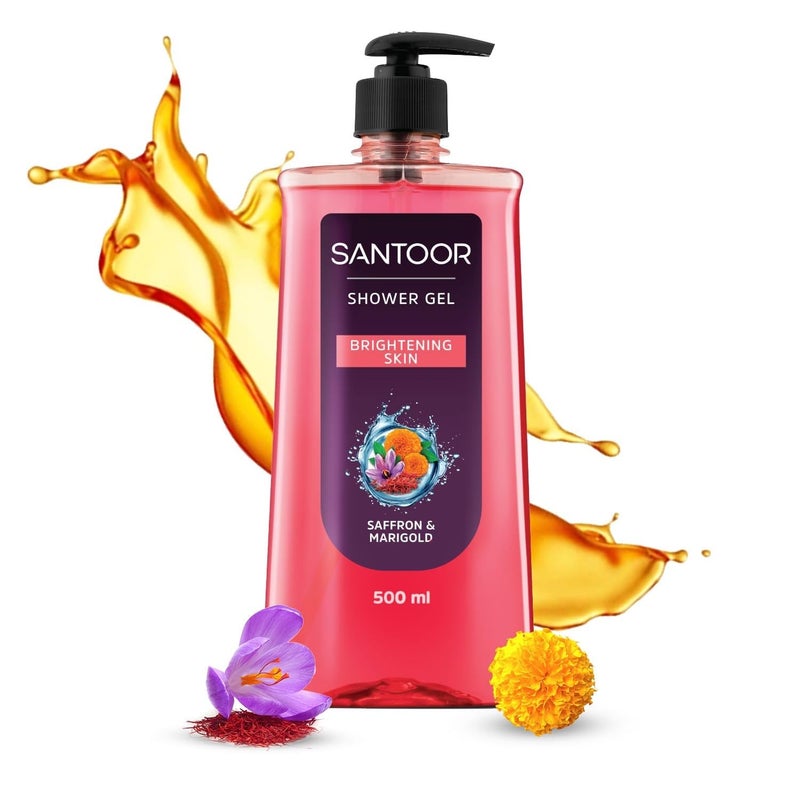 Santoor Brightening Shower Gel With Natural Saffron  Marigold Extracts For Men  Women For Glowing Skin Suitable For All Skin Types No Parabens No Silicones 500ml - Image 1