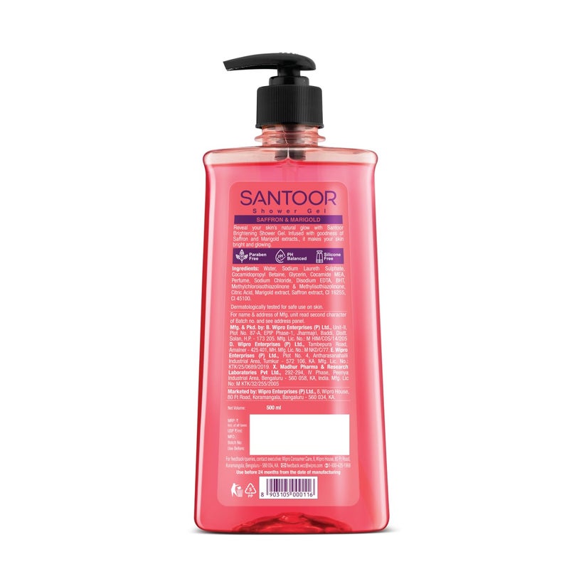 Santoor Brightening Shower Gel With Natural Saffron  Marigold Extracts For Men  Women For Glowing Skin Suitable For All Skin Types No Parabens No Silicones 500ml - Image 3