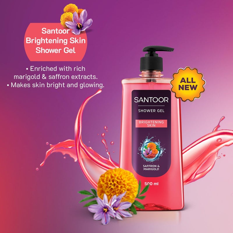Santoor Brightening Shower Gel With Natural Saffron  Marigold Extracts For Men  Women For Glowing Skin Suitable For All Skin Types No Parabens No Silicones 500ml - Image 4