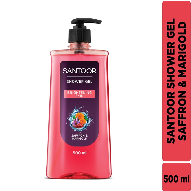 Santoor Brightening Shower Gel With Natural Saffron  Marigold Extracts For Men  Women For Glowing Skin Suitable For All Skin Types No Parabens No Silicones 500ml - Image 2