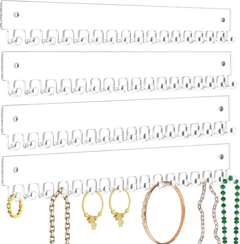 EXPORTIQ Jewelry Organizer Wall Mounted Necklace Holder Acrylic Jewelry Hanger with 14 Hooks Wall Mounted Jewelry Holder for Necklace Earrings And Rings (Clear 14.17" 4pcs) - Image 1