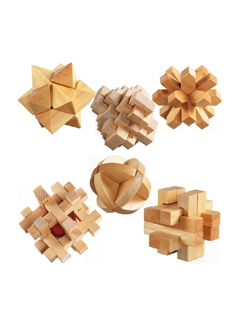 Wooden Beech Kongming Lock Luban Lock 6-piece Intelligence Unlock Educational Toys Lock 6-piece Set wooden puzzle - Image 1