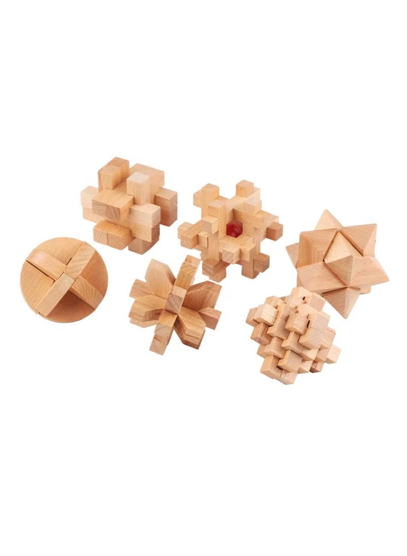 Wooden Beech Kongming Lock Luban Lock 6-piece Intelligence Unlock Educational Toys Lock 6-piece Set wooden puzzle - Image 3