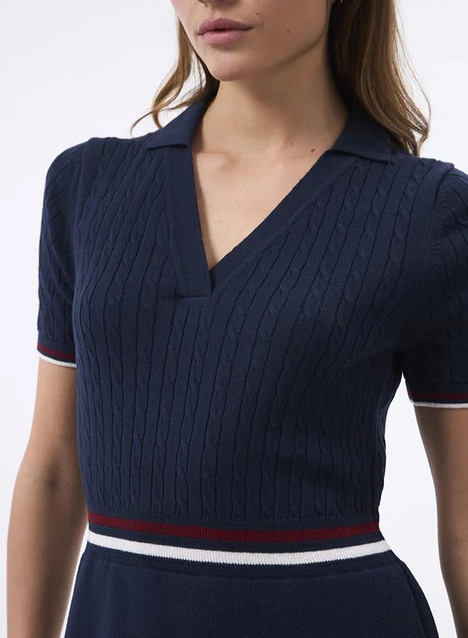 FELIX HARDY V neck Collared Elegant Knit Midi Summer Dress