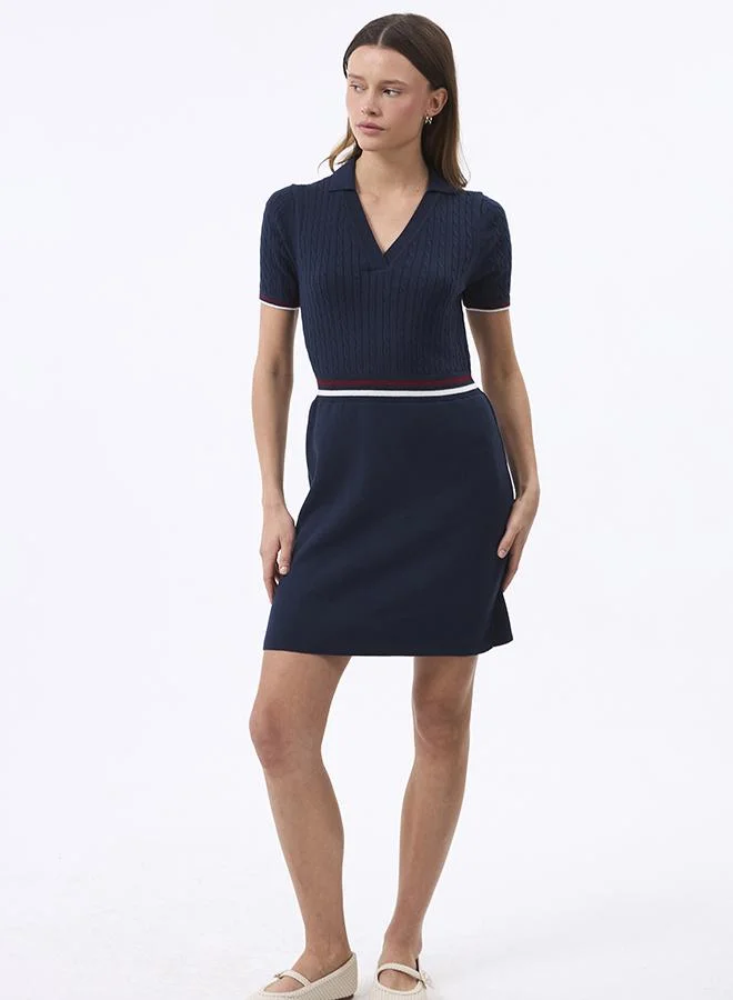 FELIX HARDY V neck Collared Elegant Knit Midi Summer Dress