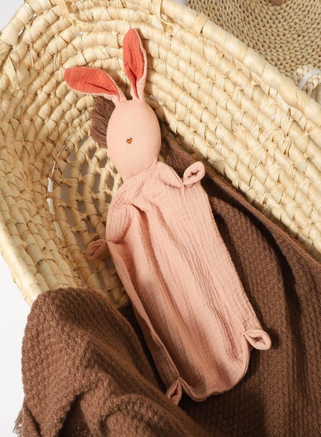 insular Bunny Lovey Blanket for Boys and Girls, Organic Cotton Muslin Security Blanket for Babies, Soft Breathable Lovie Soothing Towel for Newborn and Infant, Pink - Image 2