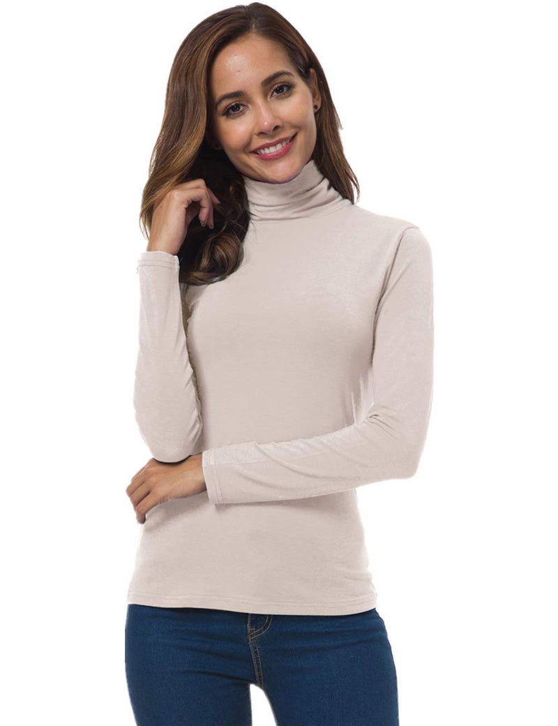 VOBCTY Lightweight Long Sleeve Turtle Neck Womens Tops Oyster Large - Image 3