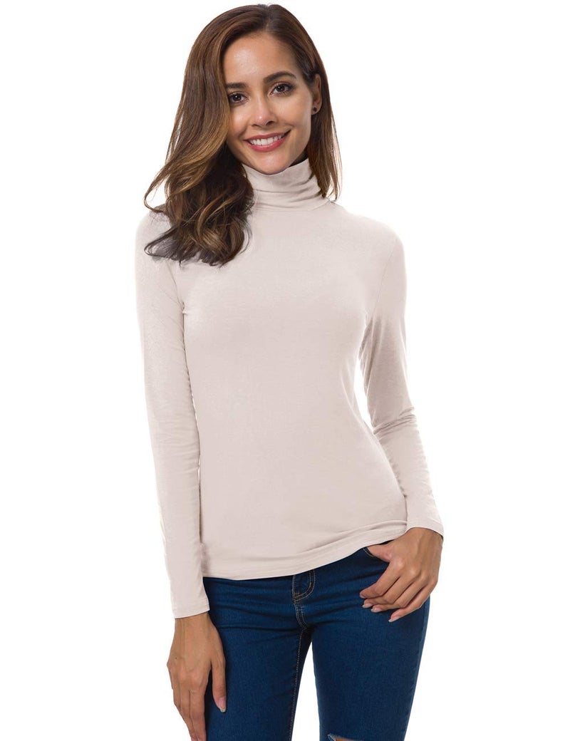 VOBCTY Lightweight Long Sleeve Turtle Neck Womens Tops Oyster Large - Image 2