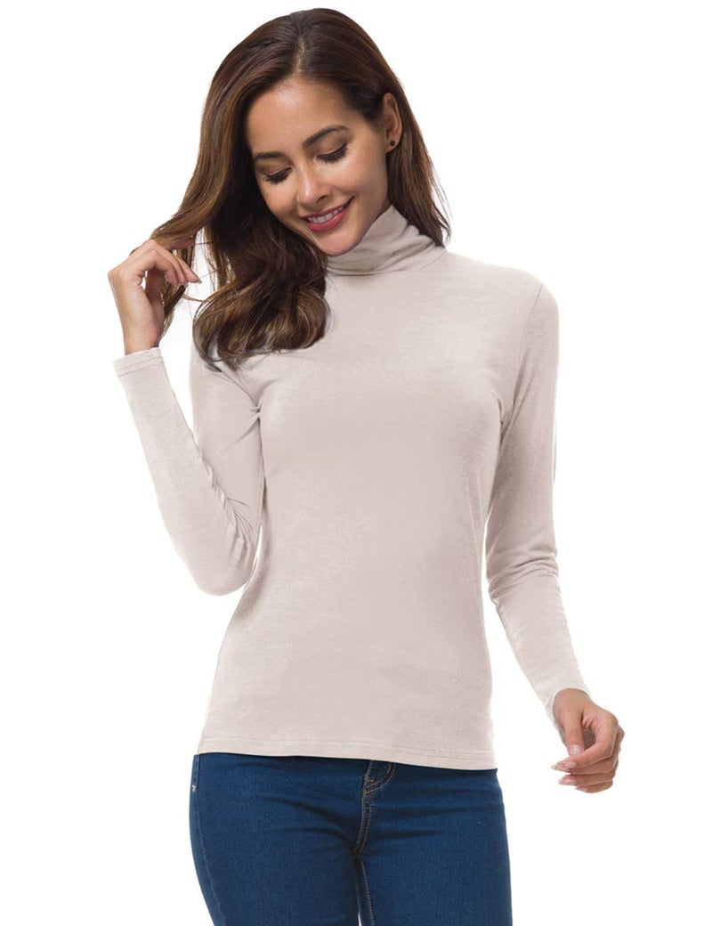 VOBCTY Lightweight Long Sleeve Turtle Neck Womens Tops Oyster Large - Image 4