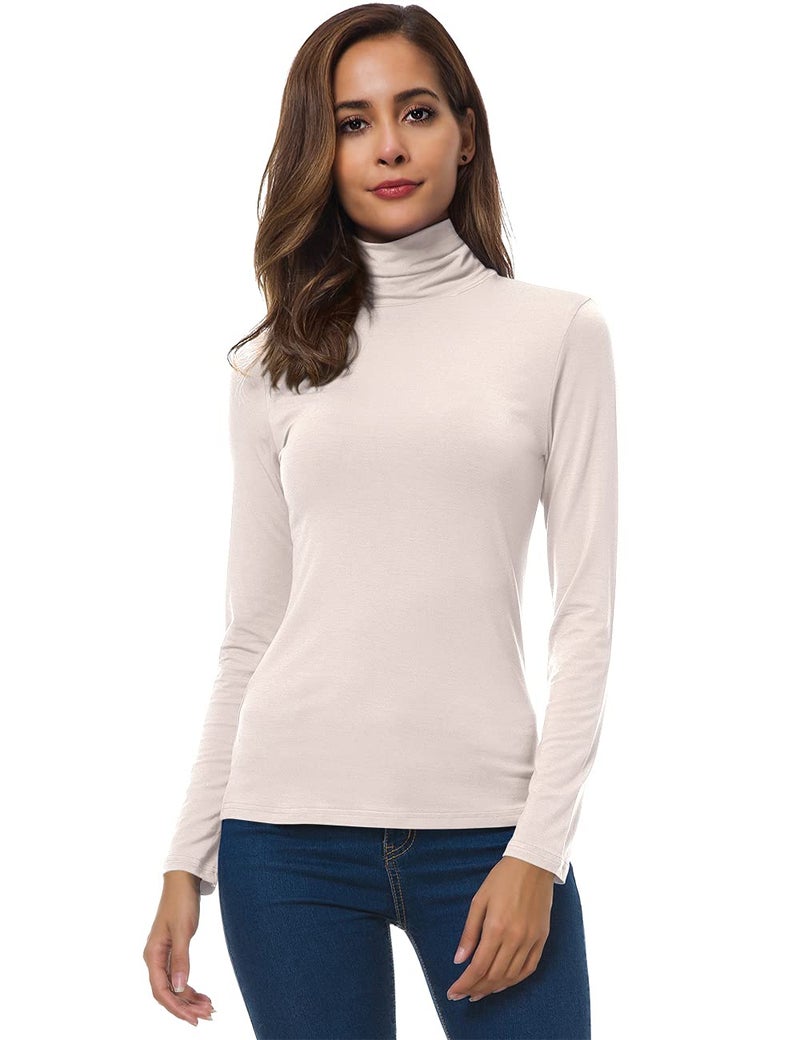 VOBCTY Lightweight Long Sleeve Turtle Neck Womens Tops Oyster Large - Image 1
